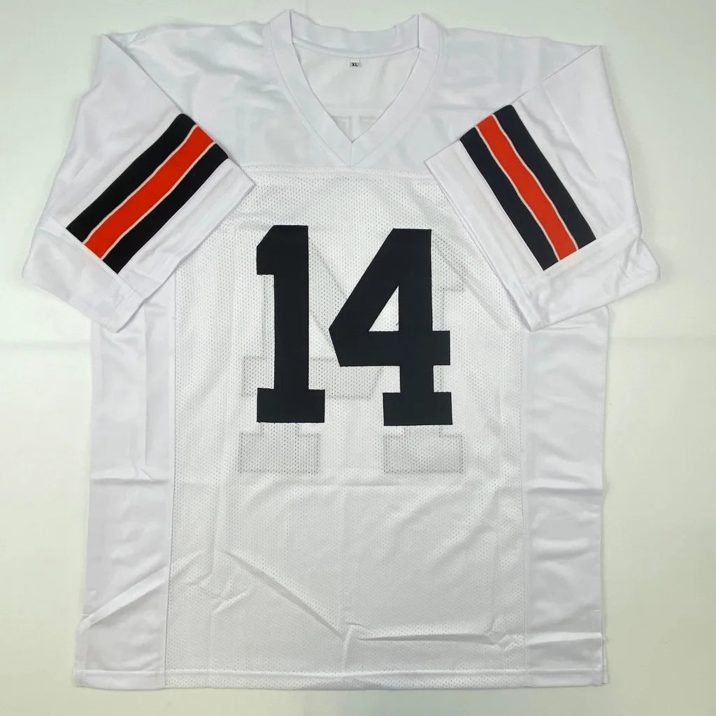White Ken Anderson custom jersey with number 14 and orange black stripes for professional sports fans