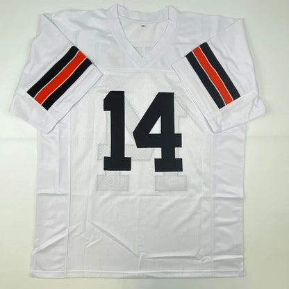 White Ken Anderson custom jersey with number 14 and orange black stripes for professional sports fans