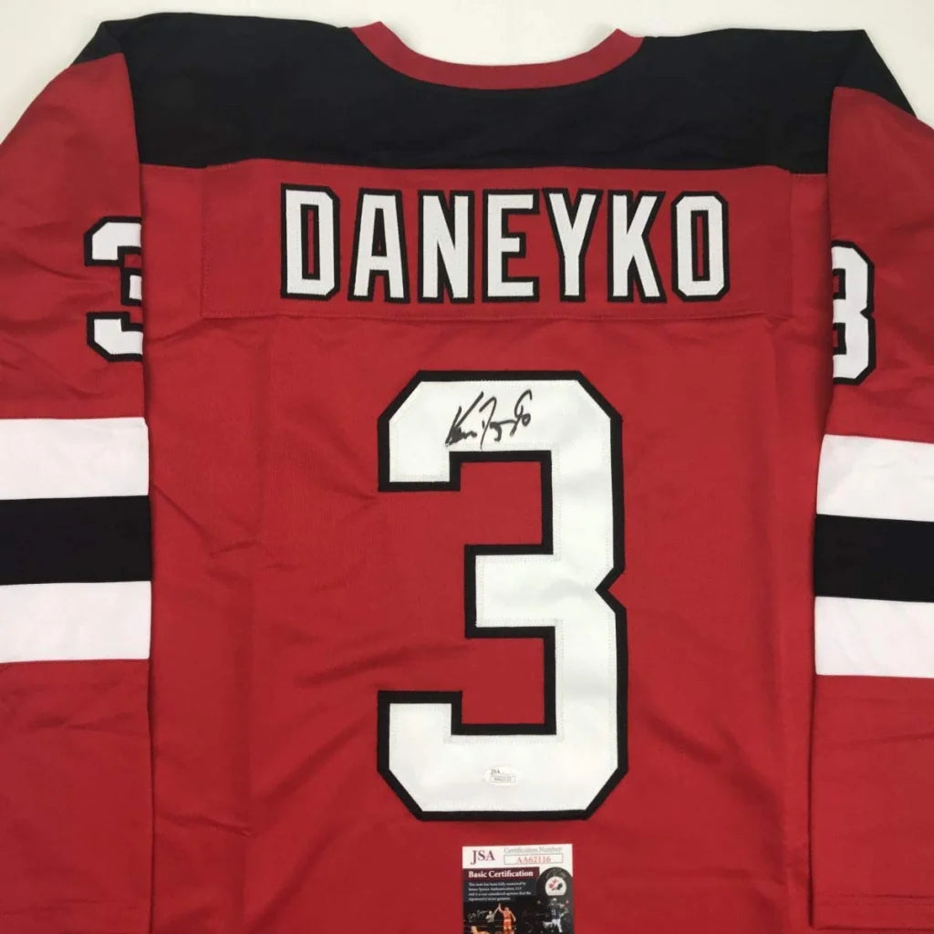 Autographed Ken Daneyko red black custom jersey number 3 back JSA COA