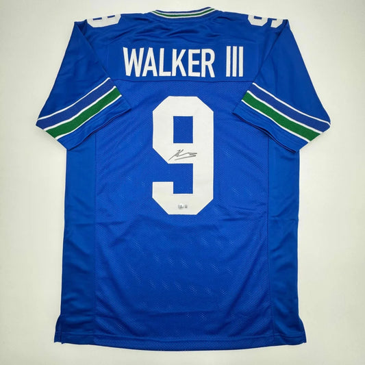 Blue Kenneth Walker Seattle retro jersey with WALKER III and 9 on the back