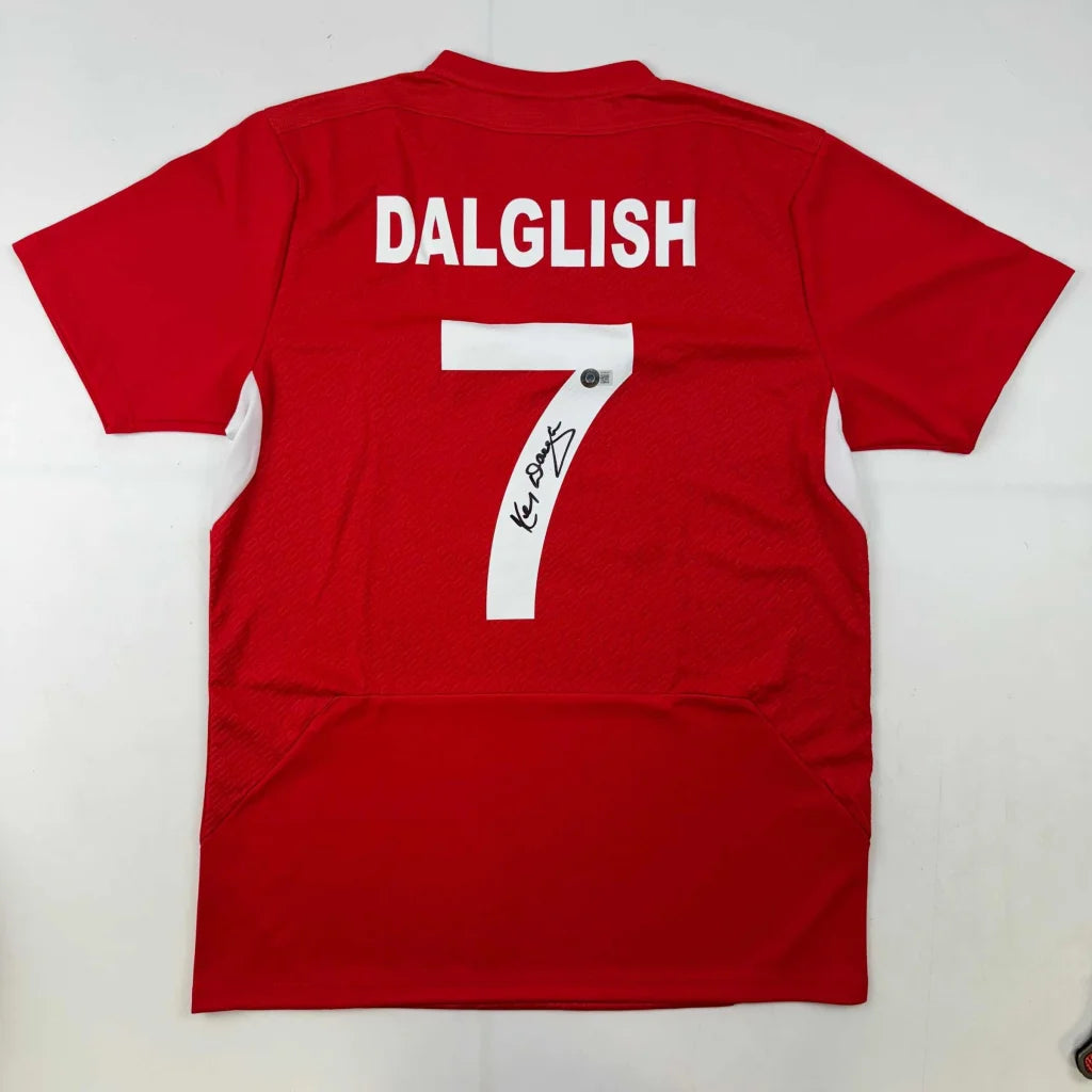 Autographed Kenny Dalglish Liverpool Red Carlsberg Soccer Jersey Beckett BAS COA | Hall of Fame Sports Memorabilia | vintageantiquesgifts.com