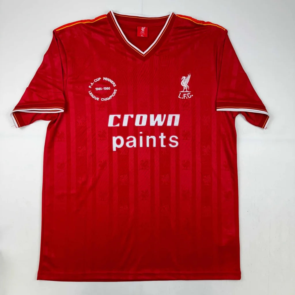 Autographed Kenny Dalglish Liverpool FC red Crown Paints jersey, custom professional sports league