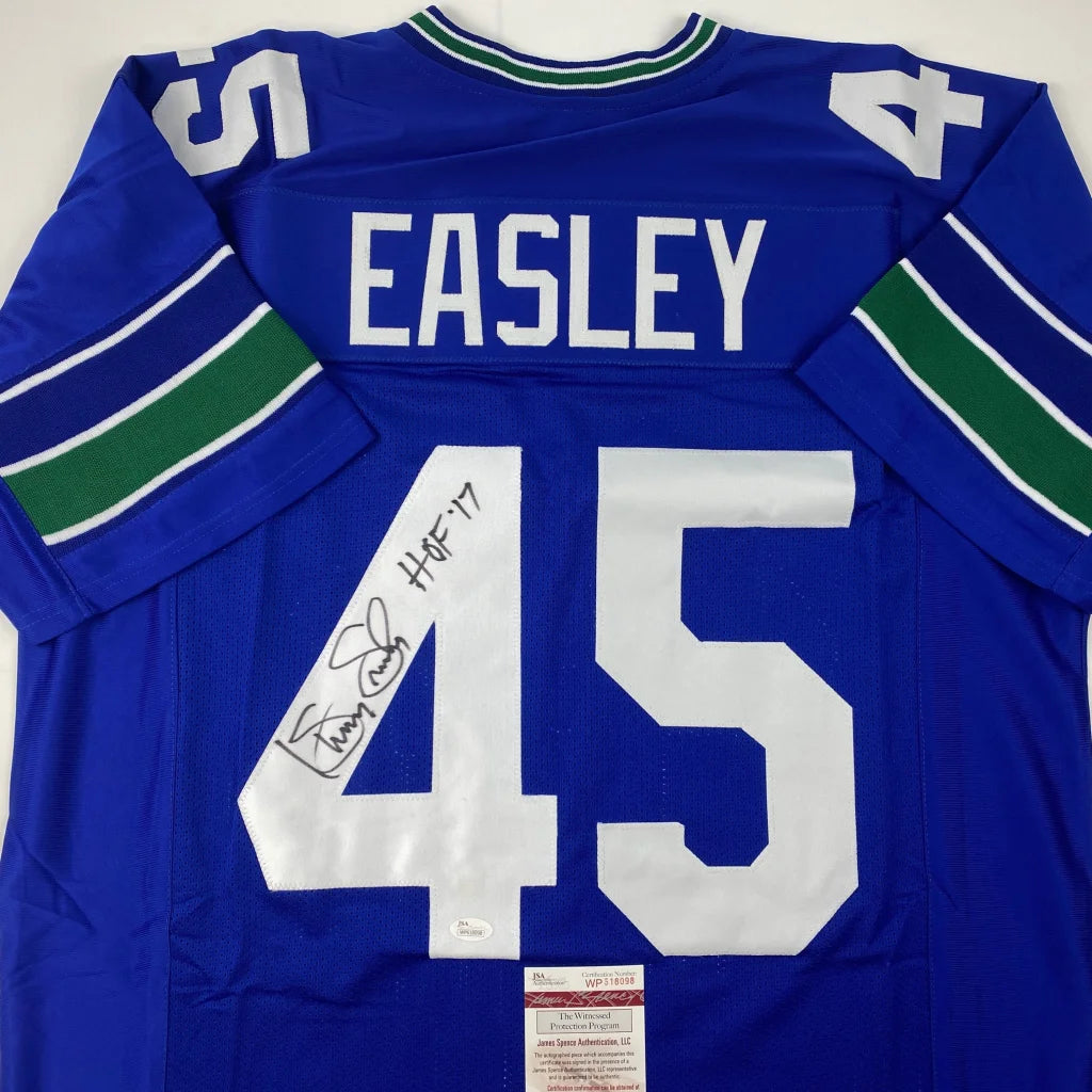Blue EASLEY HOF custom jersey with 45 number, autographed, for professional sports fans