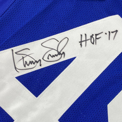 Blue and white custom jersey with autograph from EASLEY HOF for professional sports league