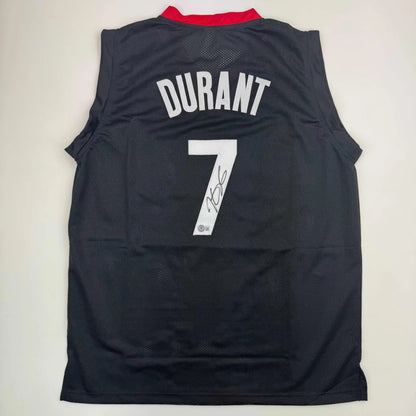 Autographed Kevin Durant black mesh custom jersey with Durant 7, red collar