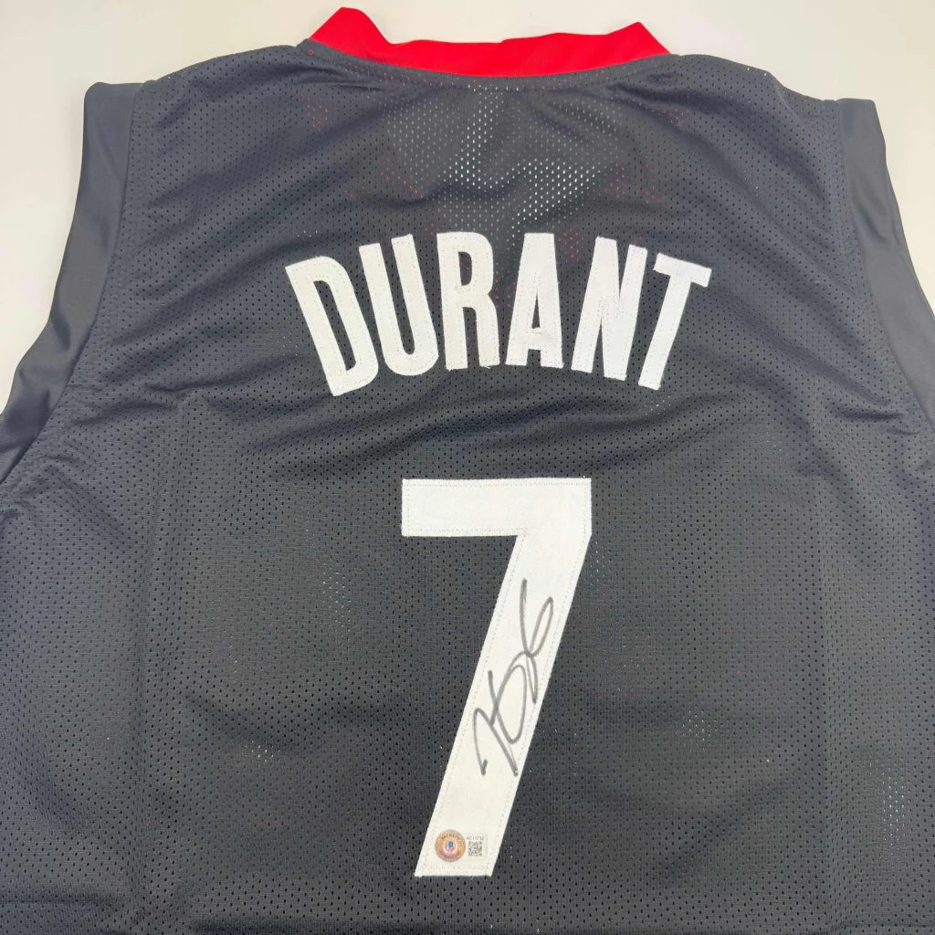 Autographed Kevin Durant black custom jersey with signed number 7, Beckett COA