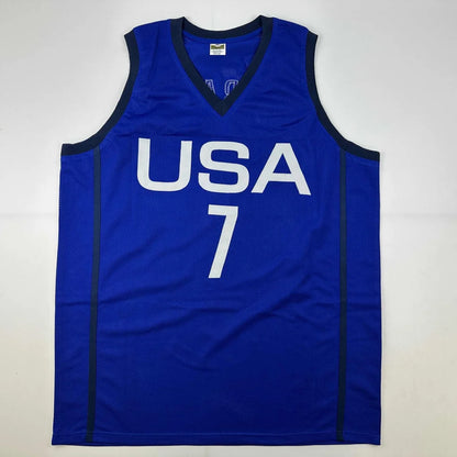 Autographed Kevin Durant United States USA Olympics Blue Basketball Jersey Beckett BAS COA | Authenticated Signed Sports Jersey | vintageantiquesgifts.com
