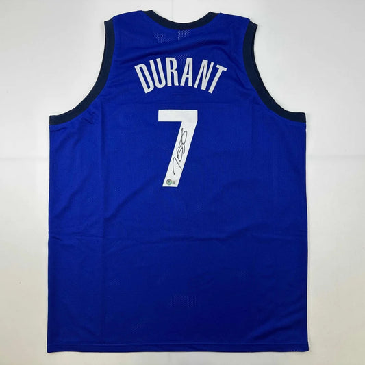 Blue professional sports league custom jersey with DURANT 7 autographed collectible