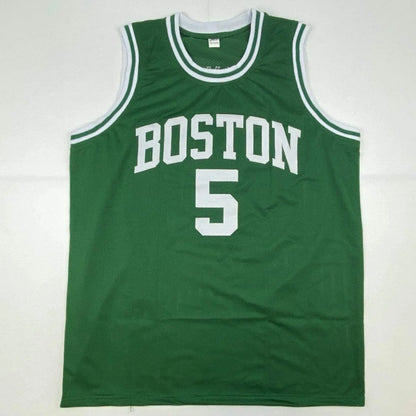 Autographed kevin garnett boston green basketball jersey with white lettering and ribbed trim for professional sports league fans