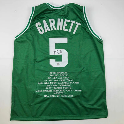 Green Kevin Garnett Boston Celtics custom jersey with career stats for sports league fans