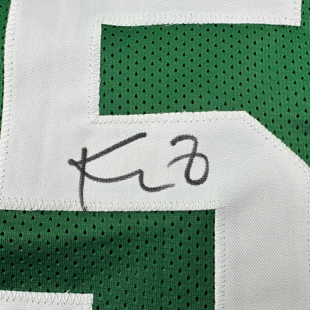 Green custom jersey with white number and Kevin Garnett autograph from Celtics professional sports league