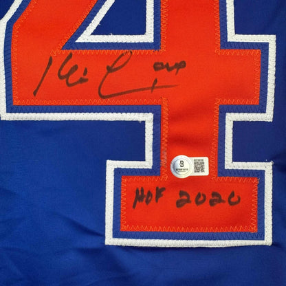 Blue and orange custom jersey with white number 4 and signatures for sports league fans