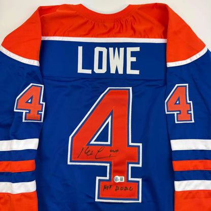 Autographed blue and orange custom jersey with Lowe number 4 for sports league fans