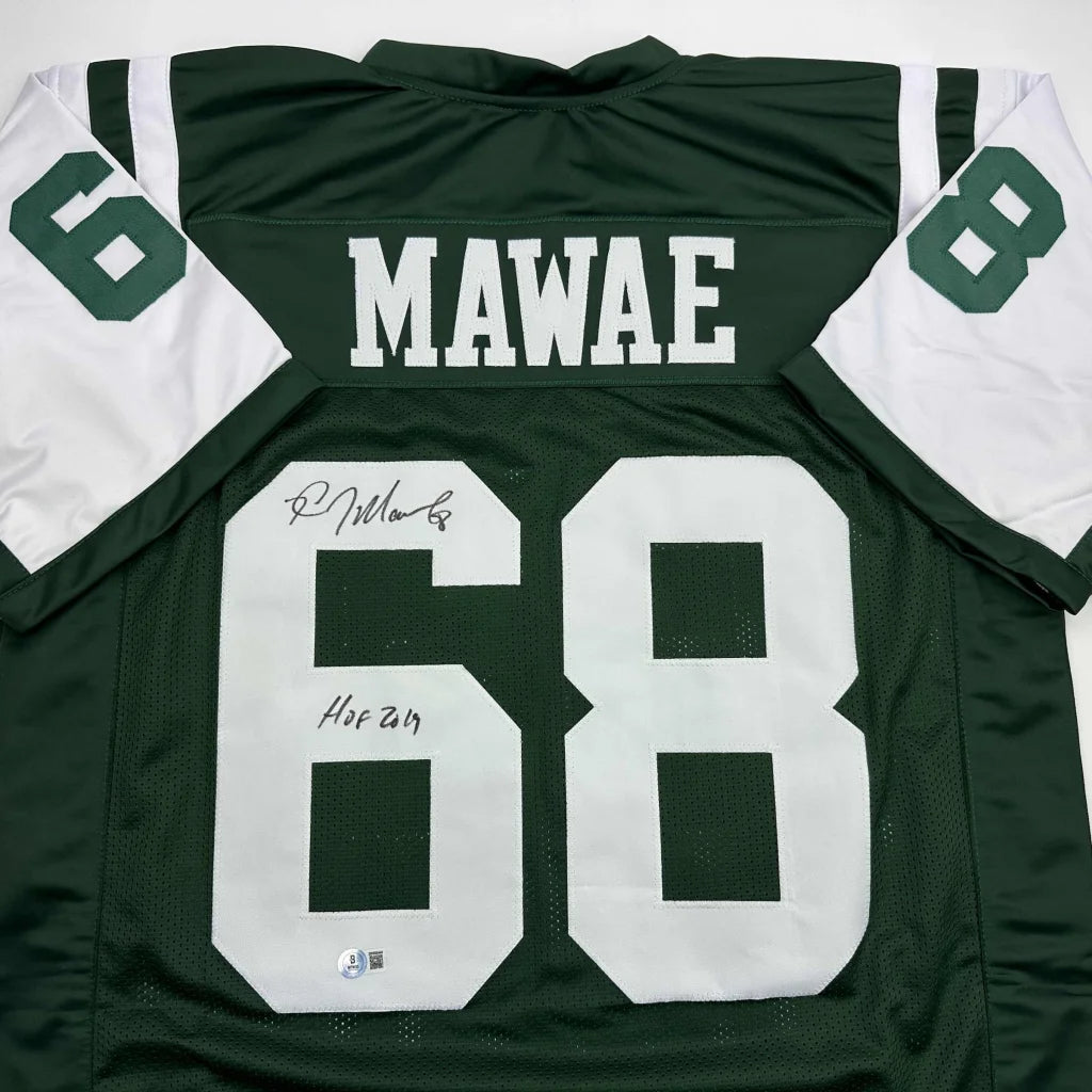 Autographed/Signed Kevin Mawae HOF 2019 New York Green Football Jersey Beckett BAS COA