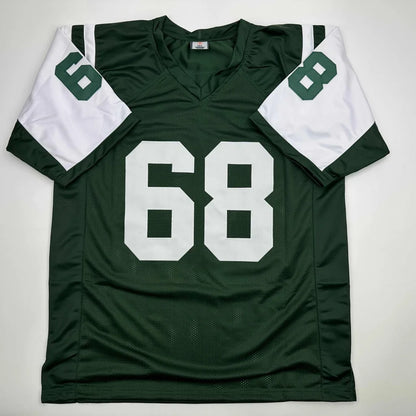 Autographed/Signed Kevin Mawae HOF 2019 New York Green Football Jersey Beckett BAS COA