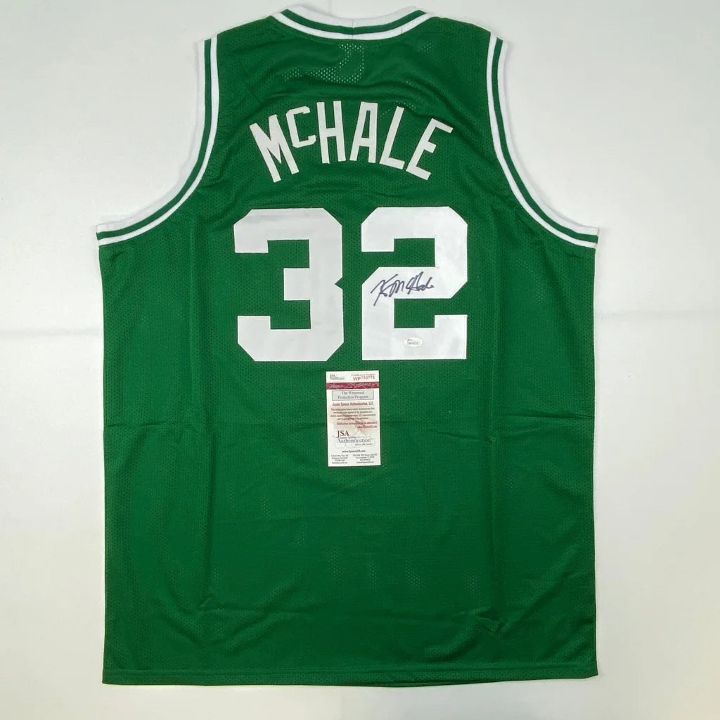 Autographed Kevin McHale custom green Boston jersey with number 32, JSA COA