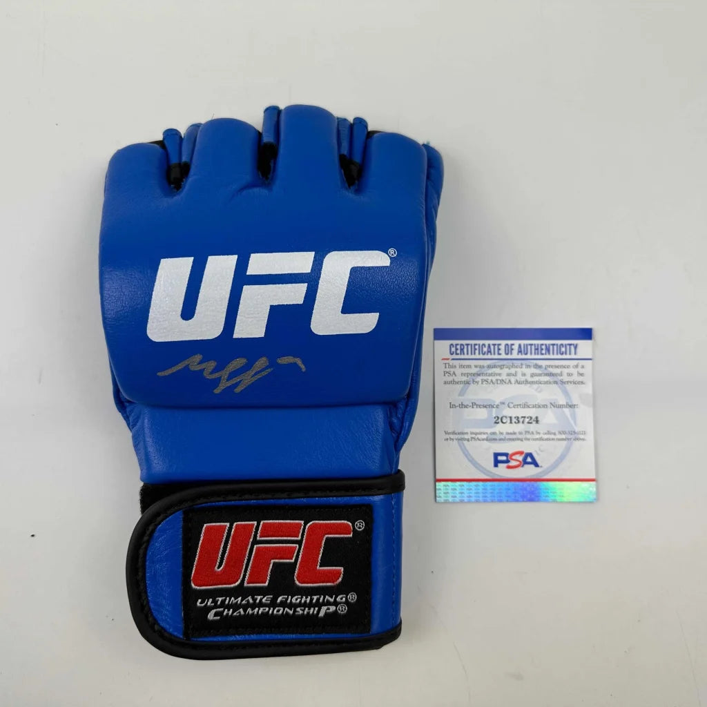 Autographed Khamzat Chimaev UFC blue MMA glove with signature and PSA/DNA COA