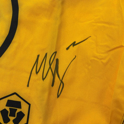 Yellow UFC Fight Shorts with Black Signature fabric close-up