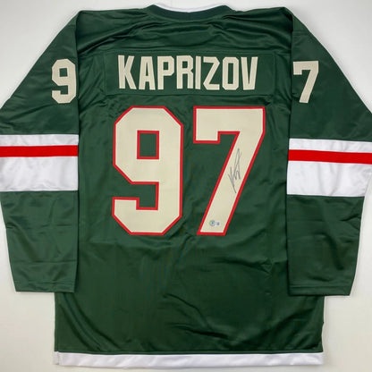 Autographed Kirill Kaprizov Minnesota Green Hockey Jersey Beckett BAS COA | Hall of Fame Sports Memorabilia | vintageantiquesgifts.com