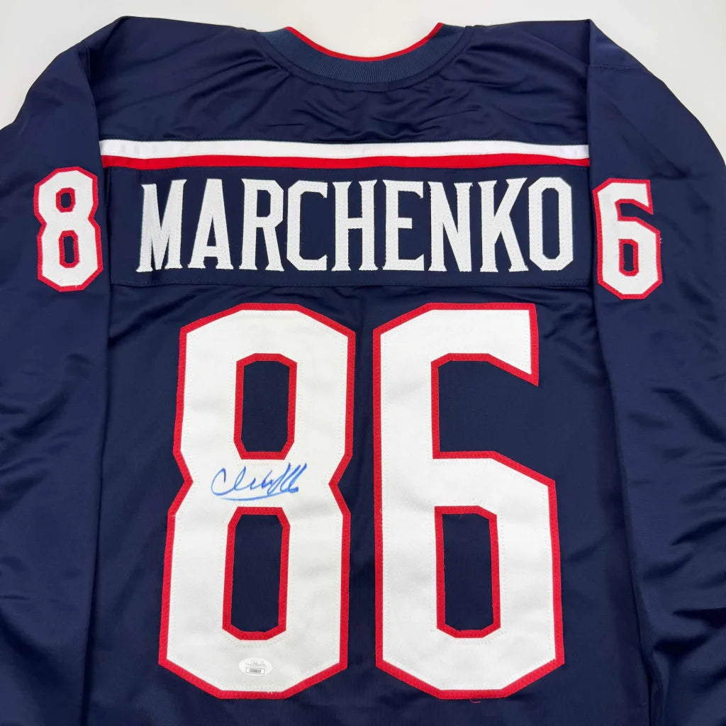 Autographed Kirill Marchenko Columbus Blue Jackets custom jersey, number 86