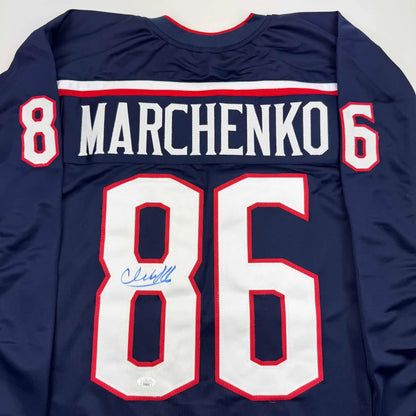 Autographed Kirill Marchenko Columbus Blue Jackets custom jersey, number 86