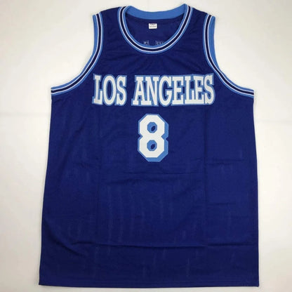 Blue basketball jersey with white and light blue trim from Authentic Kobe Bryant custom jersey in professional sports league