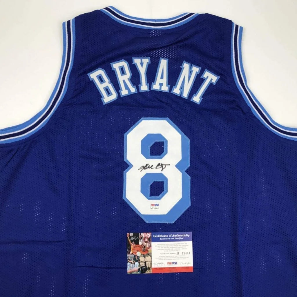 Autographed Kobe Bryant Lakers #8 jersey with certificate of authenticity from professional sports league