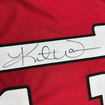 Autographed Kurt Warner Arizona red custom jersey with silver Kitt signature, JSA COA