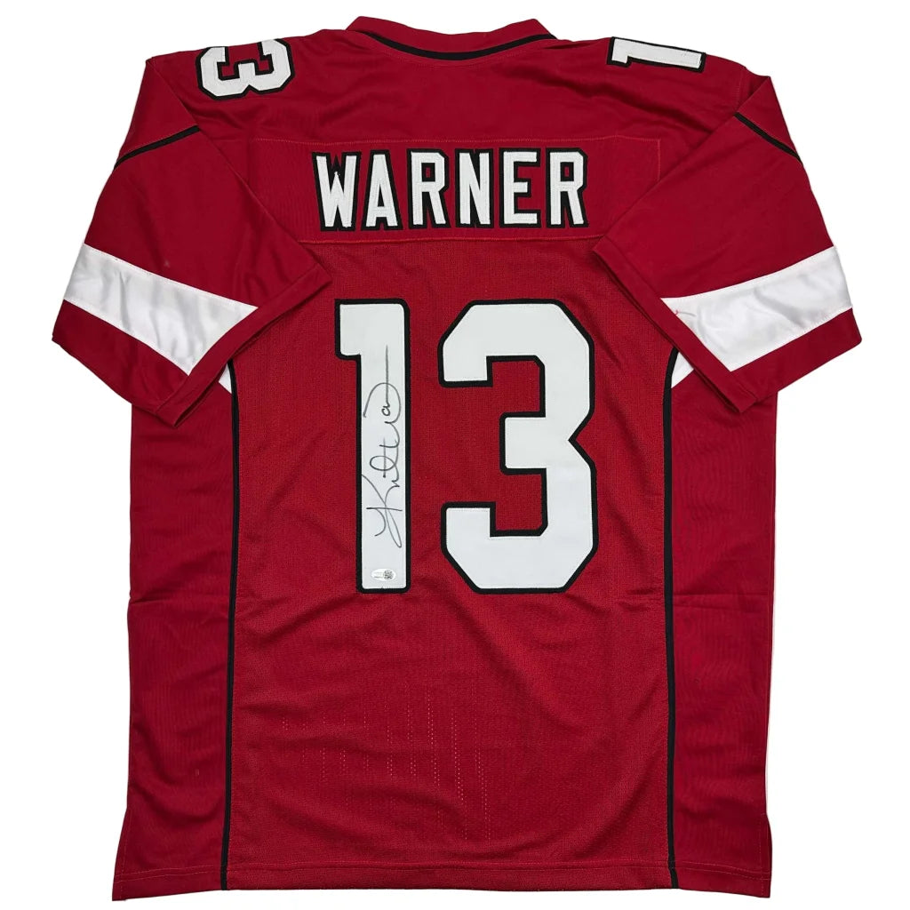 Autographed Kurt Warner Arizona Cardinals red custom jersey, number 13