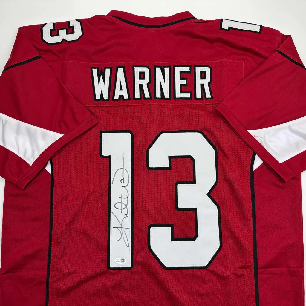 Autographed Kurt Warner Arizona red custom jersey, number 13, JSA COA