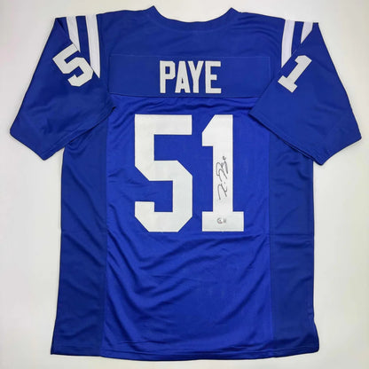 Autographed Kwity Paye Indianapolis Blue Football Jersey Beckett BAS COA | Hall of Fame Sports Memorabilia | vintageantiquesgifts.com