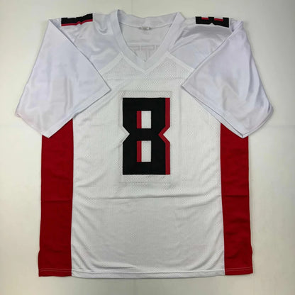 Autographed kyle pitts atlanta white football custom jersey with red side panels and black number eight for professional sports league