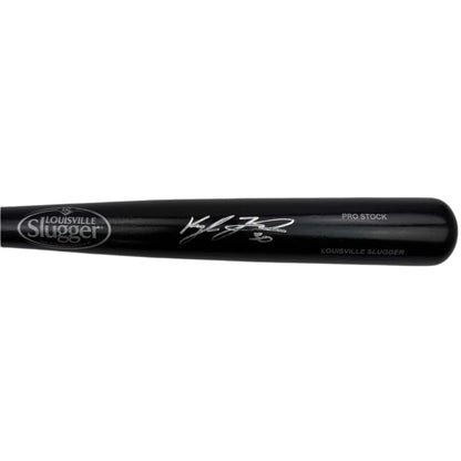 Black Louisville Slugger baseball bat with silver Beckett certified signature