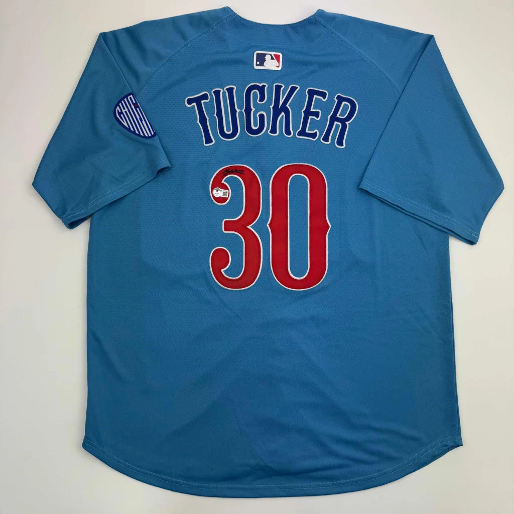 Autographed/Signed Kyle Tucker Chicago Blue Baseball Jersey Beckett BAS COA