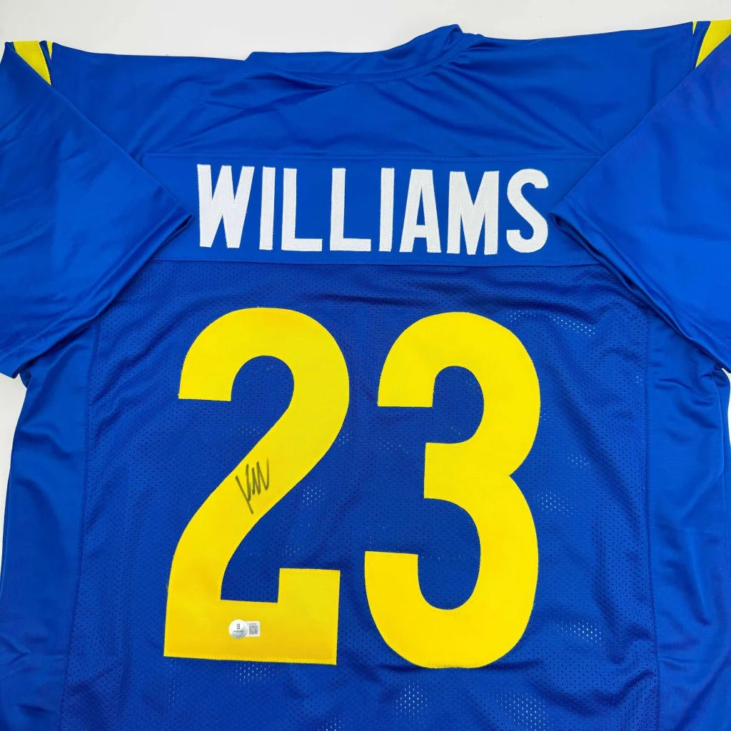 Autographed Kyren Williams Los Angeles LA Blue Football Jersey Beckett BAS COA #2 | Certified Authentic Signed Memorabilia | vintageantiquesgifts.com