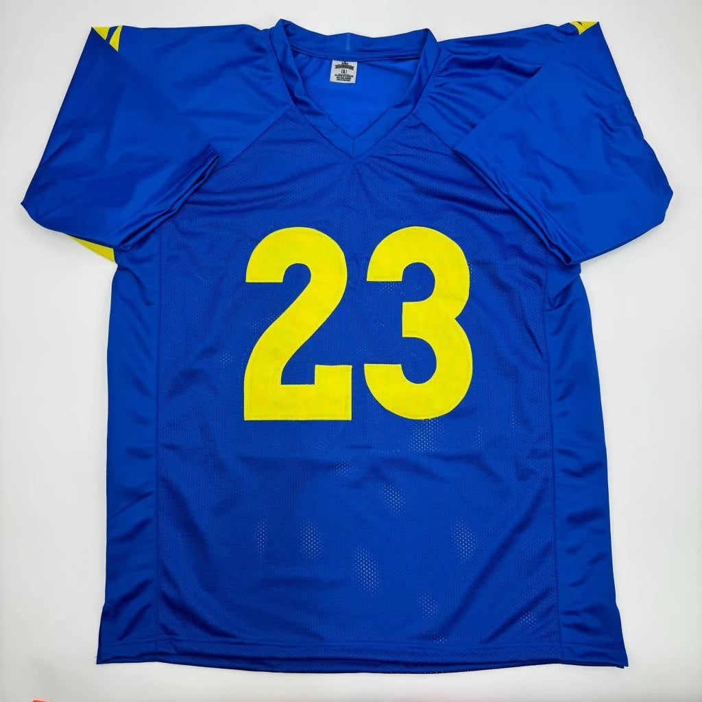 Blue and yellow custom jersey with 23 for professional sports league fans
