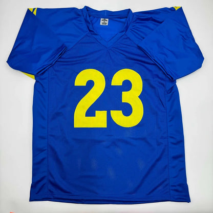 Blue and yellow custom jersey with 23 for professional sports league fans
