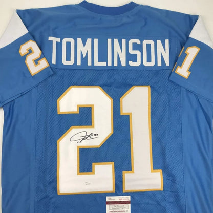 Autographed LaDainian Tomlinson powder blue custom jersey back, number 21, JSA COA
