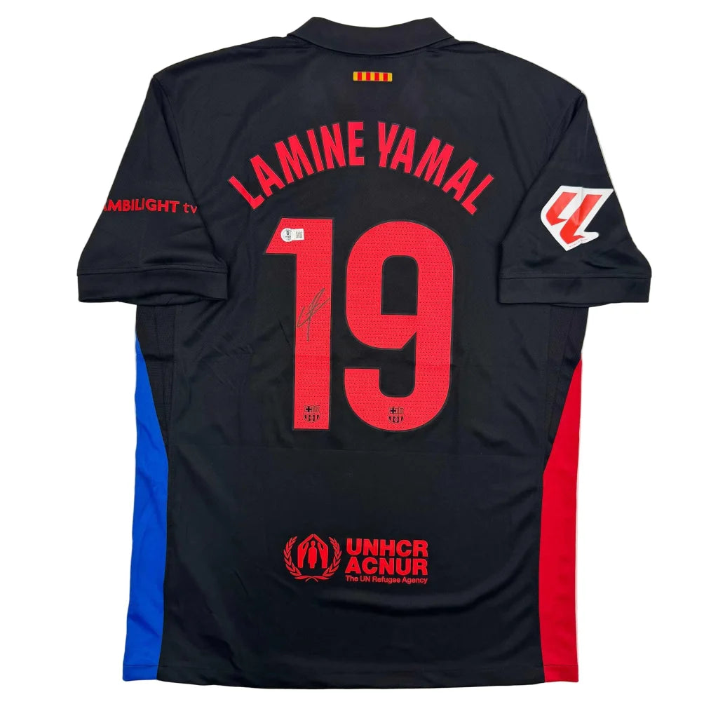 Autographed/Signed Lamine Yamal FC Barcelona Black Soccer Jersey Beckett BAS COA