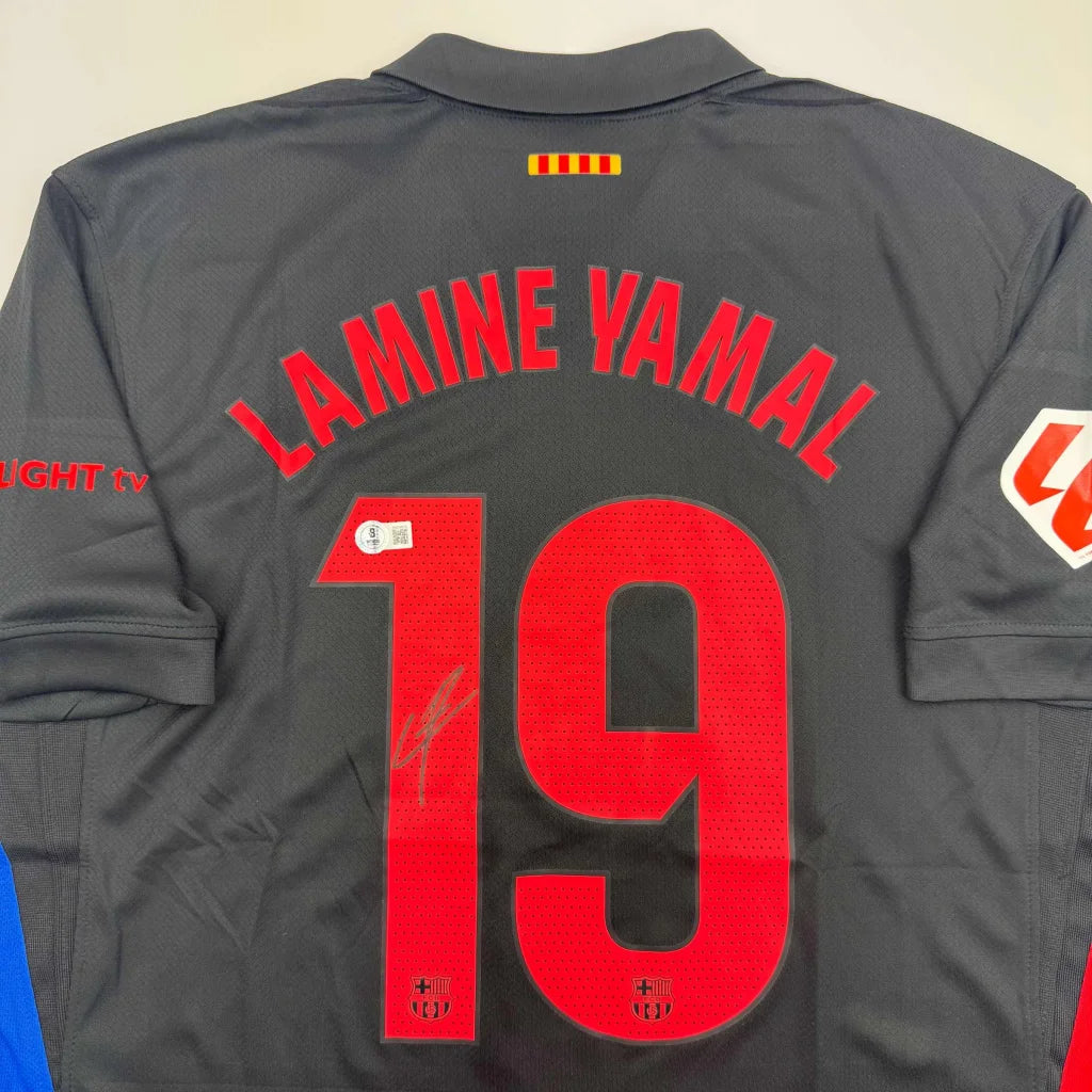 Autographed/Signed Lamine Yamal FC Barcelona Black Soccer Jersey Beckett BAS COA