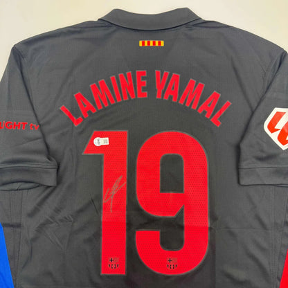 Autographed/Signed Lamine Yamal FC Barcelona Black Soccer Jersey Beckett BAS COA