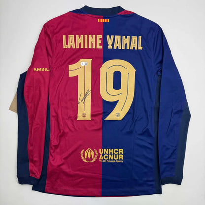 Autographed Lamine Yamal FC Barcelona Blue Soccer Jersey Beckett BAS COA | Hall of Fame Sports Memorabilia | vintageantiquesgifts.com