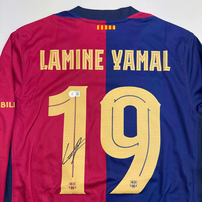 Autographed Lamine Yamal FC Barcelona Blue Soccer Jersey Beckett BAS COA | Certified Authentic Signed Memorabilia | vintageantiquesgifts.com