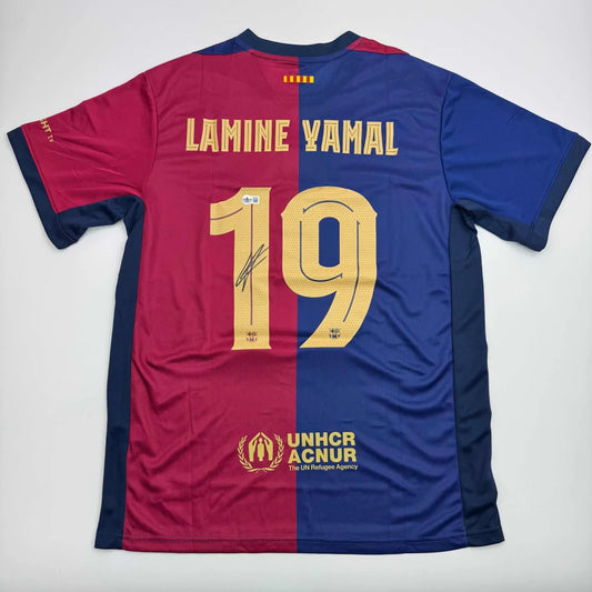 Yamal FC Barcelona jersey with signature, Beckett BAS COA, Lamine Yamal soccer shirt