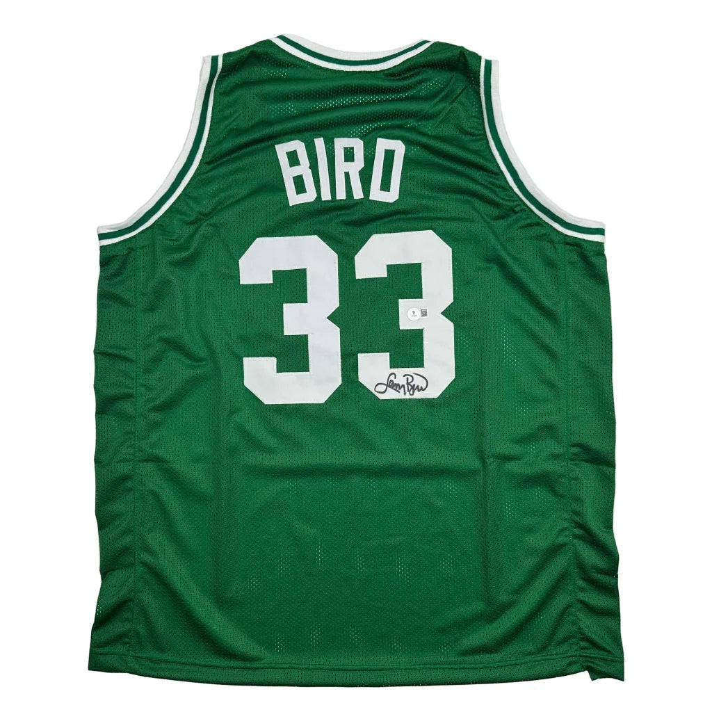 Autographed Larry Bird custom green Boston jersey number 33, professional sports