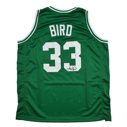 Autographed Larry Bird custom green Boston jersey number 33, professional sports