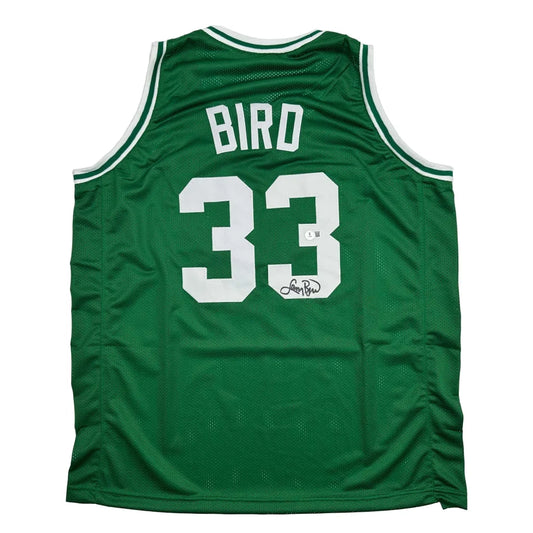 Autographed Larry Bird Boston Green Basketball Jersey Beckett BAS COA | Hall of Fame Sports Memorabilia | vintageantiquesgifts.com