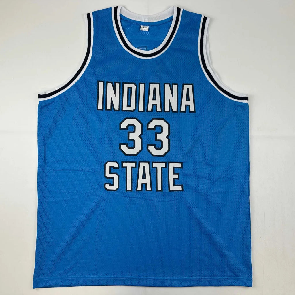 Autographed Larry Bird Indiana State blue college basketball jersey, JSA COA