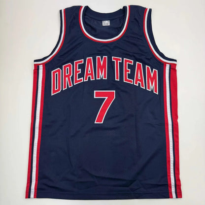 Autographed Larry Bird United States USA Blue 1992 Dream Team Basketball Jersey Beckett BAS COA | Authenticated Signed Sports Jersey | vintageantiquesgifts.com