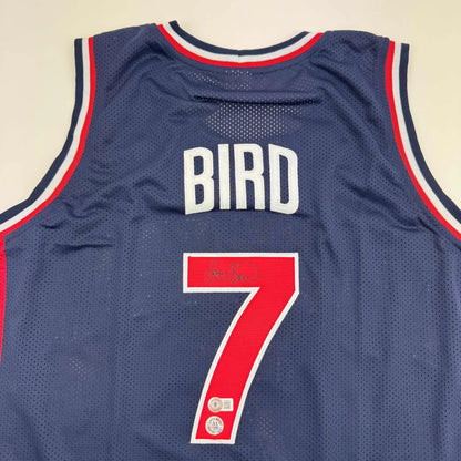 Autographed Larry Bird United States USA Blue 1992 Dream Team Basketball Jersey Beckett BAS COA | Certified Authentic Signed Memorabilia | vintageantiquesgifts.com